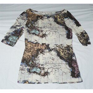 Map Globe print half-sleeve Top Shirt, Fictitious Map, not accurate, sz S, GUC